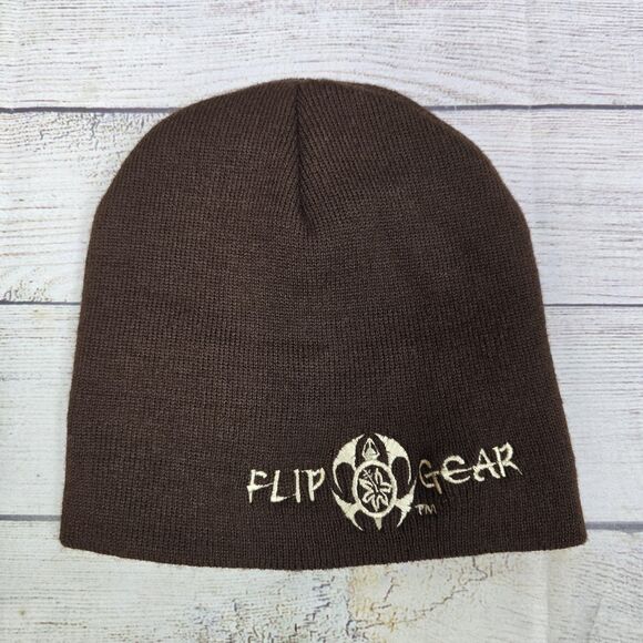 Flip Gear Y2k Vintage Men's Acrylic Brown Embroidered Hat Beanie - Picture 1 of 3
